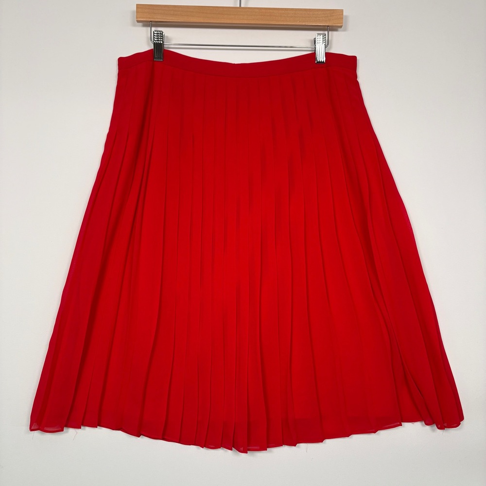 Ann Taylor Women Skirt 12 Red Pleated Midi Chiffon A-Line 26415611